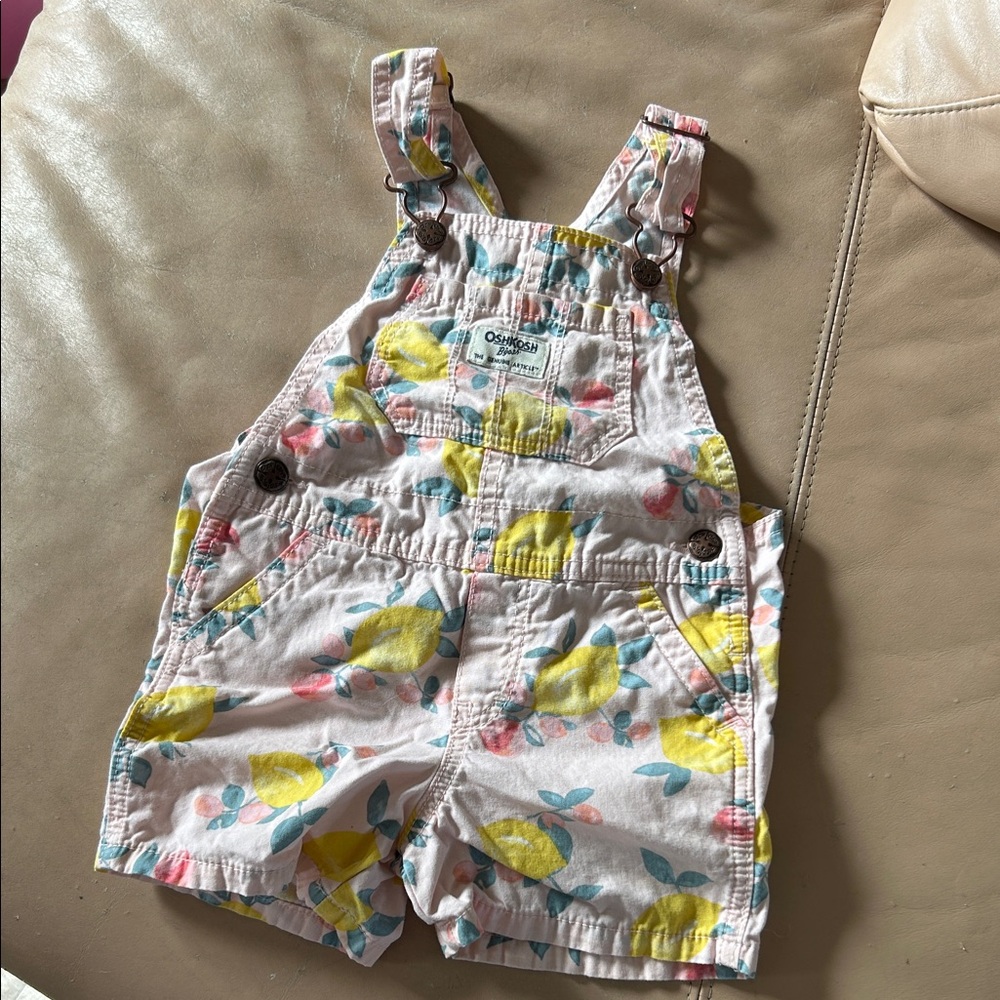 5/$20 OshKosh B'gosh Kids Overalls with Lemon and Pink Pattern